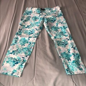 Teal Floral Pattern Skinny Jeans